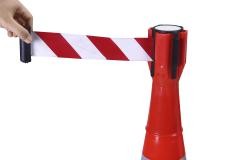 Aufsteck-Gurtabsperrung, Bandauszug 3 m, rot / weiß, ab 5 Stück.