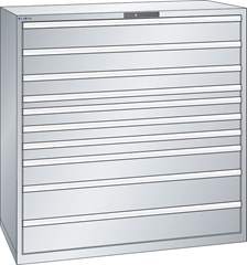 Schubladenschrank, Stahlblech, HxB 1450 x 1431 mm, 10 Schubladen, Tragkraft 200 kg, lichtgrau.
