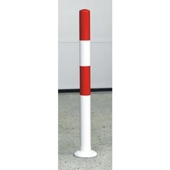 Sperrpfosten aus Stahl-Rundrohr, weiß / rot, zum Aufdübeln, Ø 76 mm.