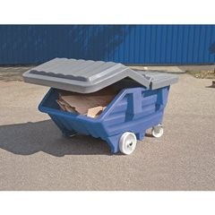 Kippbehälter aus Polyethylen, mit Rollen, Volumen 0,75 m³, blau.