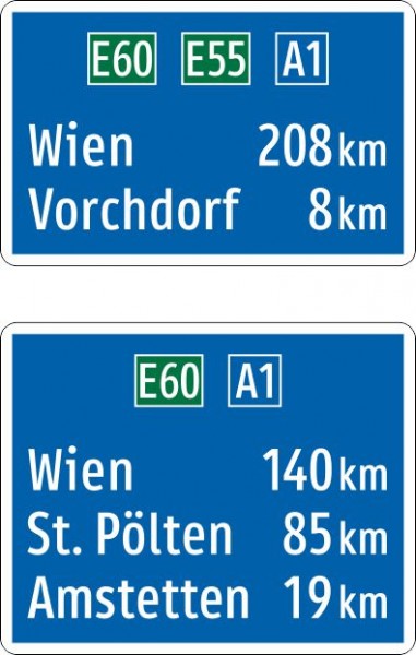 §53/15c Entfernungstafel Autobahn oder Autostraße | Alform Ausführung