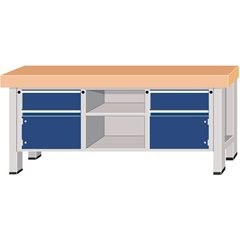 Schwerlast-Werkbank, Plattenbreite 2250 mm, mit 2 Schubladen und 2 Flügeltüren, 1 offenes Fach, Plat