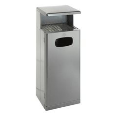Abfallsammler mit Ascherdach, Aluminium, Volumen 55 l, BxHxT 345 x 1030 x 400 mm, grau.