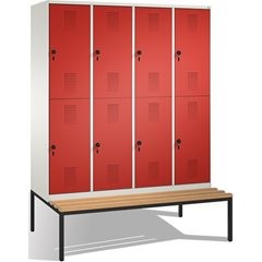 EVOLO Garderobenschrank, doppelstöckig, mit Sitzbank, 4 Abteile, je 2 Fächer, Ab
