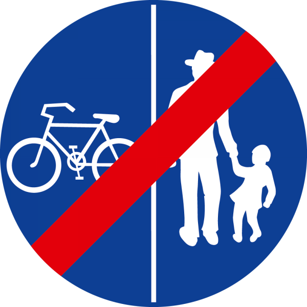 §52/17a/d Ende eines Geh- u Radwegs getrennt; Fußg rechts, Rad links flach Scotchlite Typ1 | Flach