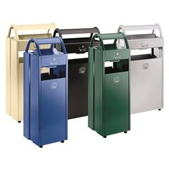 Abfallsammler mit Ascher und Regenschutzdach, Volumen 35 l, BxHxT 300 x 960 x 250 mm, grün RAL 6005.