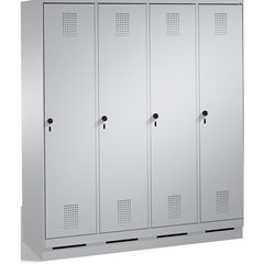 EVOLO Garderobenschrank, mit Sockel, 4 Abteile, Abteilbreite 400 mm, weißalumini