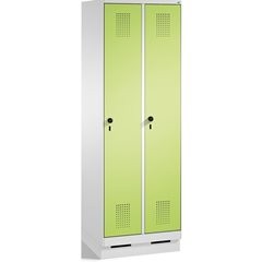 EVOLO Garderobenschrank, mit Sockel, 2 Abteile, Abteilbreite 300 mm, lichtgrau /