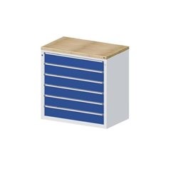 Schrank für Material- und Werkzeugausgabetheke, 6 Schubladen 150 mm, grau / blau.