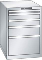 Schubladenschrank, Stahlblech, HxB 800 x 564 mm, 5 Schubladen, lichtgrau.