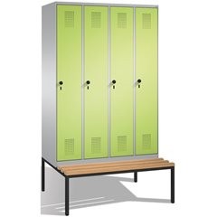 EVOLO Garderobenschrank, mit Sitzbank, 4 Abteile, Abteilbreite 300 mm, weißalumi