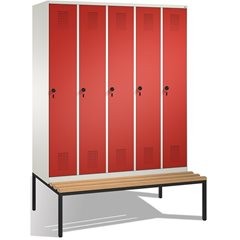 EVOLO Garderobenschrank, mit Sitzbank, 5 Abteile, Abteilbreite 300 mm, reinweiß