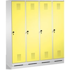 EVOLO Garderobenschrank, mit Sockel, 4 Abteile, Abteilbreite 400 mm, lichtgrau /