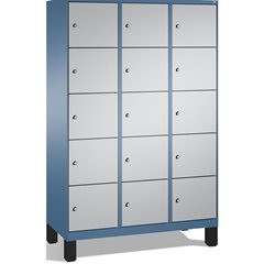 EVOLO Fächerschrank, mit Füßen, 3 Abteile, je 5 Fächer, Abteilbreite 400 mm, fer