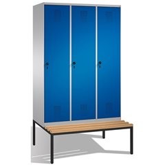 EVOLO Garderobenschrank, mit Sitzbank, 3 Abteile, Abteilbreite 400 mm, weißalumi