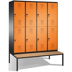 EVOLO Garderobenschrank, doppelstöckig, mit Sitzbank, 4 Abteile, je 2 Fächer, Ab