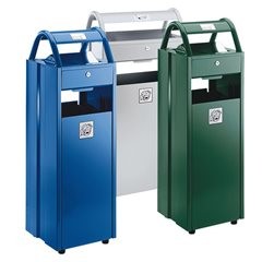 Abfallbehälter mit Ascher, Volumen 35 l, BxHxT 300 x 960 x 250 mm, blau RAL 5010.