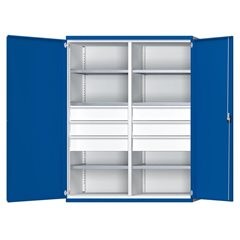 Schwerlastschrank JUMBO mit Trennwand, 6 Schubladen à 180 mm, HxBxT 1950 x 1484 x 690 mm.