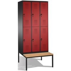 EVOLO Garderobenschrank, doppelstöckig, mit Sitzbank, 3 Abteile, je 2 Fächer, Ab