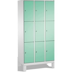 EVOLO Fächerschrank, mit Füßen, 3 Abteile, je 3 Fächer, Abteilbreite 300 mm, lic