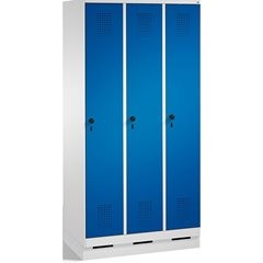 EVOLO Garderobenschrank, mit Sockel, 3 Abteile, Abteilbreite 300 mm, lichtgrau /