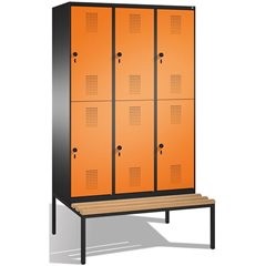 EVOLO Garderobenschrank, doppelstöckig, mit Sitzbank, 3 Abteile, je 2 Fächer, Ab