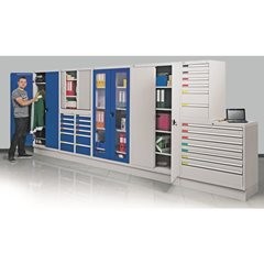 Rollladenschrank, Breite 1000 mm, 2 Fachböden, lichtgrau / weißaluminium.