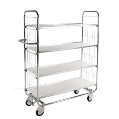 Verzinkter Etagenwagen, 4 Böden, LxBxH 945 x 470 x 1590 mm, 4 Rollen, 2 feststellbar.