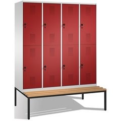 EVOLO Garderobenschrank, doppelstöckig, mit Sitzbank, 4 Abteile, je 2 Fächer, Ab