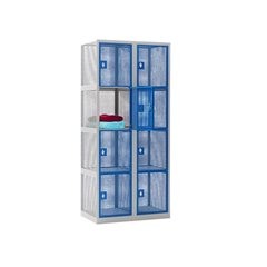 4er-Schließfachschrank, Lochblech, 2 Abteile, lichtgrau / lichtblau.
