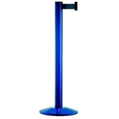 Gurtpfosten aus Aluminium, Pfosten blau, Auszug 2300 mm, Gurtfarbe Grün.