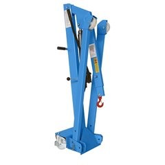 Werkstattkran BLUE, Tragfähigkeit 750 kg, Fahrgestell gespreizt, Hydraulik doppelt wirkend.