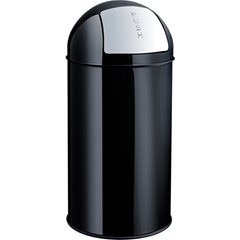 Push-Abfallbehälter aus Stahl, Volumen 50 l, HxØ 745 x 360 mm, schwarz.