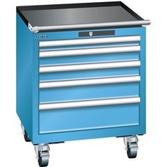 Schubladenschrank, Breite 564 mm, fahrbar, 5 Schubladen, HxT 723 x 572 mm, grau metallic / lichtgrau