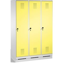EVOLO Garderobenschrank, mit Sockel, 3 Abteile, Abteilbreite 400 mm, lichtgrau /