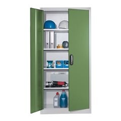 Werkstatt-Flügeltürschrank, HxBxT 1950 x 930 x 400 mm, lichtgrau / rubinrot.