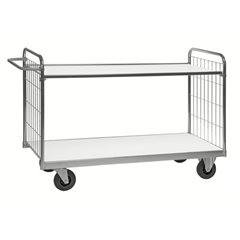 Flexibler Etagenwagen, mit 2 Böden, Länge 1590 mm, Lenkrollen mit Stopp.