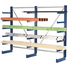 Kragarmregal mit identischer Kragarm-Länge, Regallänge 2700 mm, einseitig, enzianblau.