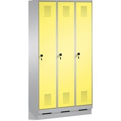 EVOLO Garderobenschrank, mit Sockel, 3 Abteile, Abteilbreite 300 mm, weißalumini