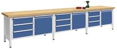 Werkbank extrabreit, Gestellbauweise, 3 Türen, 9 Schubladen mit Vollauszug, Arbeitshöhe 890 mm, Buch