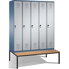 EVOLO Garderobenschrank, mit Sitzbank, 5 Abteile, Abteilbreite 300 mm, fernblau