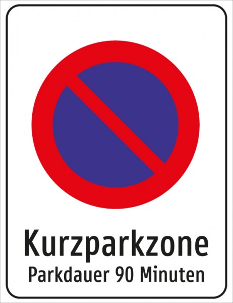 §52/13d Kurzparkzone mit Text: Parkdauer 90 Minuten | flaches Verkehrszeichen
