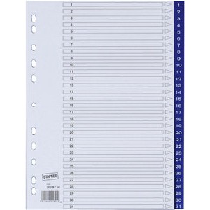 Register, PP, 0,12mm, 1-31, Euroloch., A4, 31Bl., blau