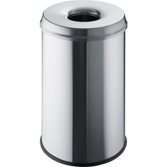 Sicherheitspapierkorb, Stahl, flammhemmend, Volumen 30 l, VE 2 Stk, Edelstahl.