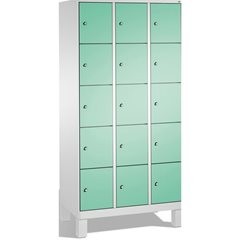 EVOLO Fächerschrank, mit Füßen, 3 Abteile, je 5 Fächer, Abteilbreite 300 mm, lic