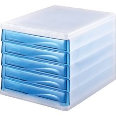 Schubladenbox, Gehäusefarbe Weiß, transparent, VE 4 Stk, Schubladenfarbe Blau, t