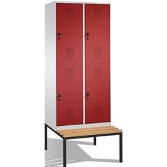 EVOLO Garderobenschrank, doppelstöckig, mit Sitzbank, 2 Abteile, je 2 Fächer, Ab