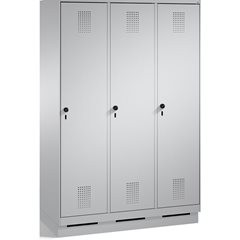 EVOLO Garderobenschrank, mit Sockel, 3 Abteile, Abteilbreite 400 mm, weißalumini