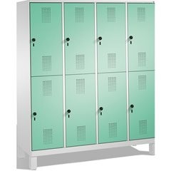 EVOLO Garderobenschrank, doppelstöckig, mit Füßen, 4 Abteile, je 2 Fächer, Abtei