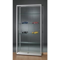 Vitrine, Breite 1000 mm, ohne Beleuchtung, HxT 1972 x 400 mm, ohne Unterschrank, silber.